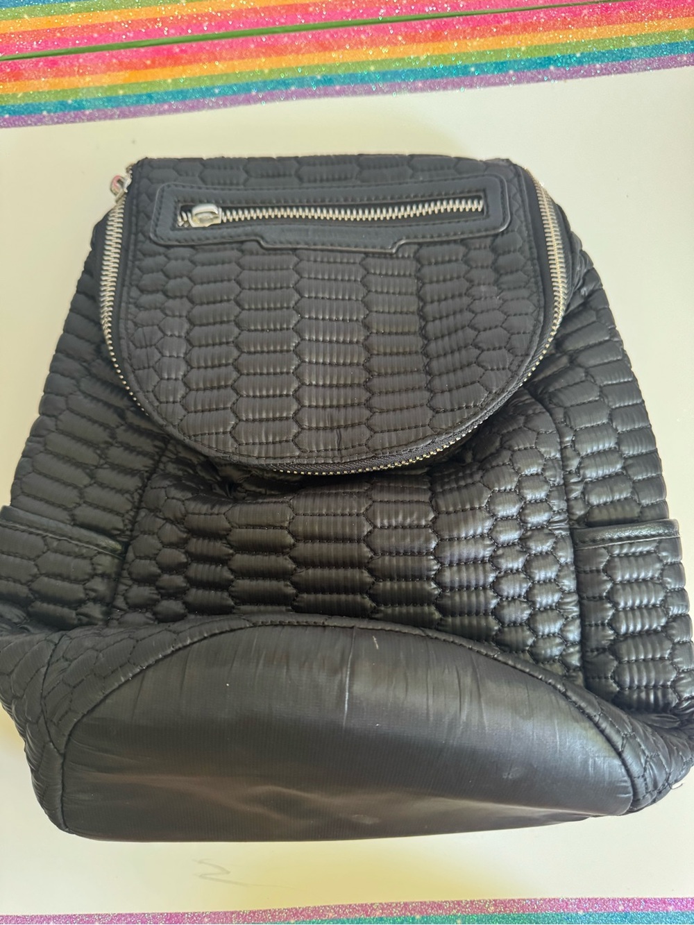 Aimee Kestenberg Quilted Black Backpack with Zip Pocket - Picture 3 of 6